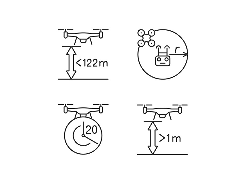 Drone proper control linear manual label icons set