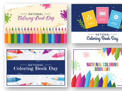 12 National Coloring Book Day Illustration