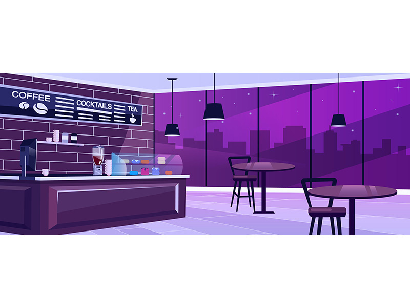 Coffee shop at night flat vector illustration