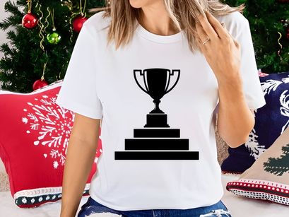 A black trophy icon sitting on a three step podium