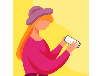 Teenage girl with smartphone flat vector illustration preview picture