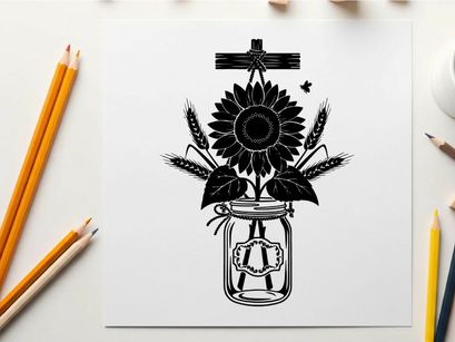 Silhouette of sunflower in a mason jar vase