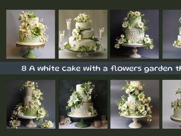 A white cake with a flowers garden theme preview picture