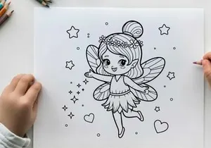 Cute fairy with stars and hearts vector illustration