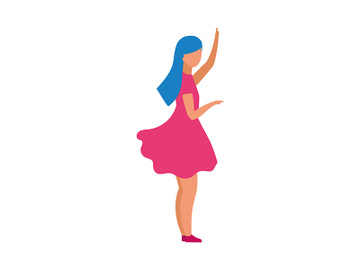 Young girl waving hand for hello semi flat color vector character preview picture