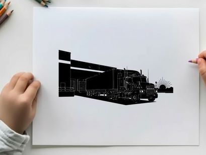 Silhouette of a semi truck at a warehouse loading dock