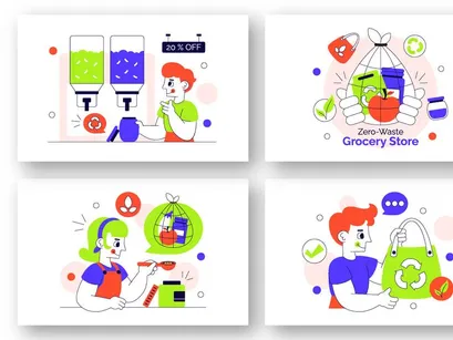 10 Zero Waste Grocery Store Illustration