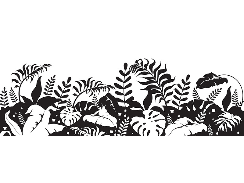Tropical foliage black silhouette vector illustration