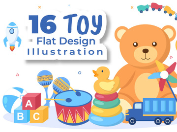16 Kids Toys in Kindergarten Cartoon Illustration preview picture