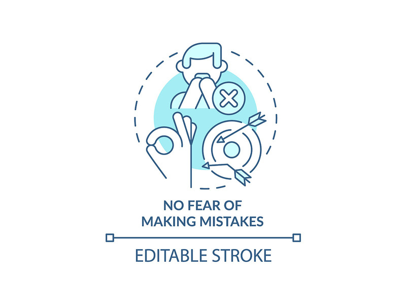 No fear of making mistakes turquoise concept icon