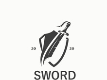 Sword vintage logo design. illustration sword element, can be used as logotype, icon, template coat of arms concept