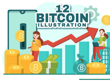 12 Bitcoin Cryptocurrency Coins Illustration preview picture