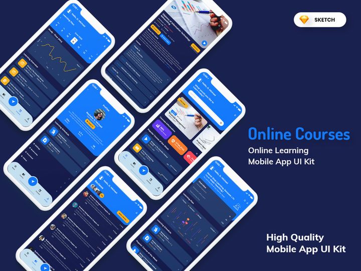 Online Courses Mobile App Dark Version (SKETCH)