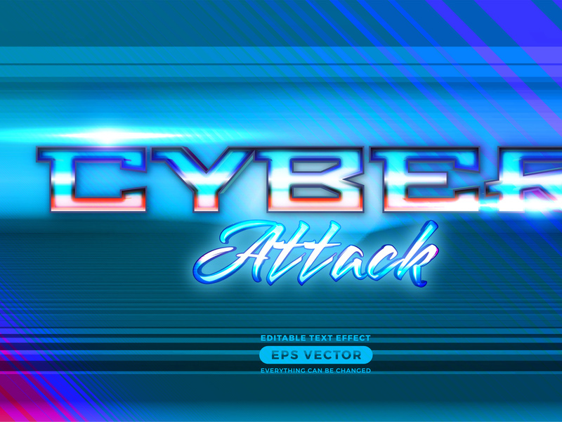 Cyber attack text effect style with retro vibrant theme realistic neon light concept for trendy flyer, poster and banner template promotion