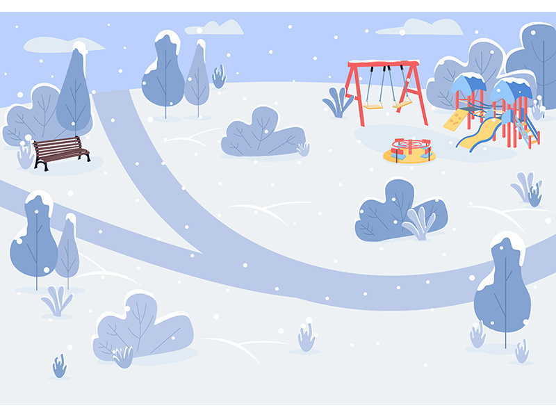 Winter park flat color vector illustration