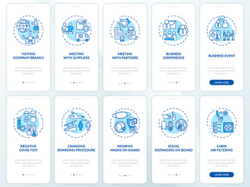 Business travel trends onboarding mobile app page screen with concepts preview picture