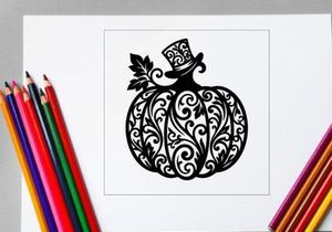 Decorative Halloween Pumpkin with Elegant Swirl Pattern and Top Hat