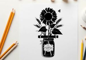 Silhouette of sunflower in a mason jar vase