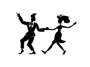 Retro woman and man dancing energy jive black silhouette vector illustration preview picture