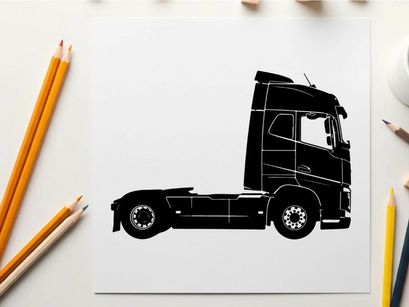 Silhouette of a large truck with a sleeper cabin