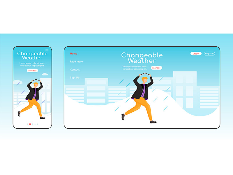 Changeable weather landing page flat color vector template
