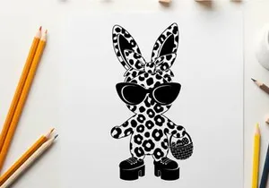 Silhouette of a leopard print bunny with sunglasses