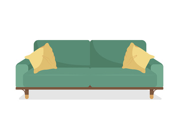 Green sofa with pillows semi flat color vector object preview picture
