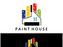 logo icon illustration house paint with a blend of brushes and rollers for house wall paint design, minimalist house, painting, interior, building, property business, wallpaper, vector concept
