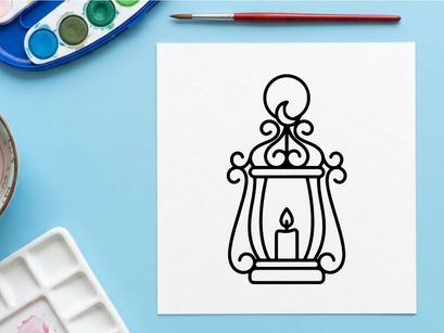 Vintage lantern with burning flame illustration. Classic oil lamp vector design for cozy home decor and rustic themes.