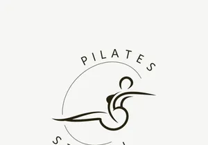 Abstract Pilates Logo, Yoga identity body balance vector monoline Design Template. wellness lifestyle