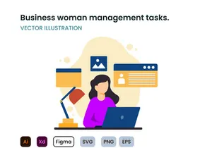 Business woman management tasks flat design concept.