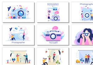 30 Photography Studio with Camera Flat Design