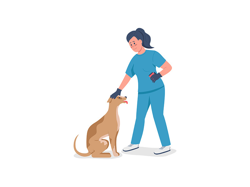 Female veterinarian with dog flat color vector detailed character