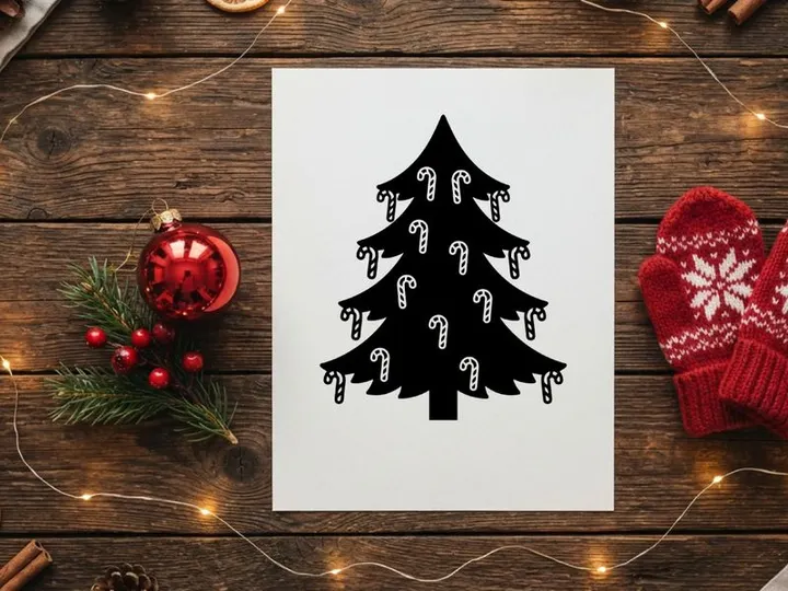 Stylized Christmas Tree with Candy Cane Decorations for Holiday Celebrations