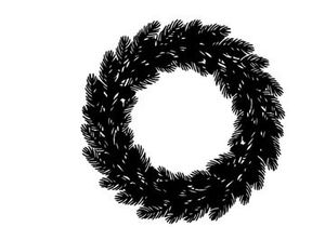 Black Christmas wreath silhouette isolated on white background for holiday design projects.