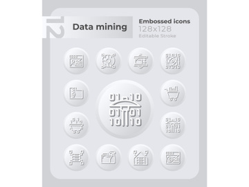 Data mining techniques embossed icons set preview picture
