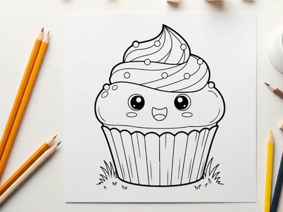 Cute cupcake character smiling vector illustration flat design
