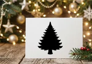 Black silhouette of a Christmas tree isolated on a white background
