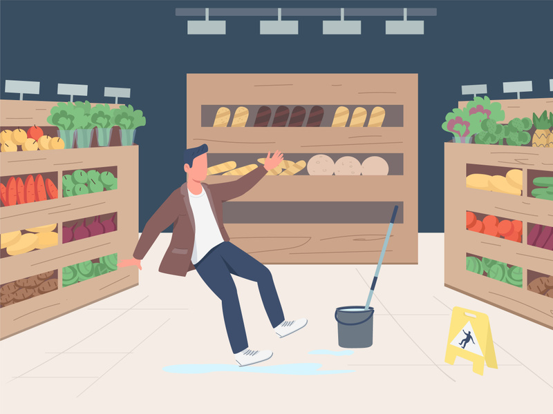 Falling shop customer flat color vector illustration