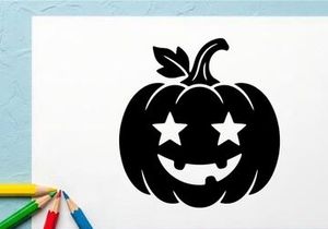 Black Halloween Pumpkin with Starry Eyes and Smiling Face