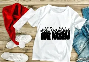 Black silhouette of a group of people with raised hands in celebration or protest
