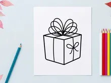 Hand drawn Christmas gift box icon with ribbon bow for holiday design projects.