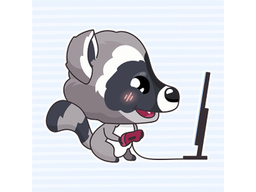 Cute raccoon kawaii cartoon character preview picture