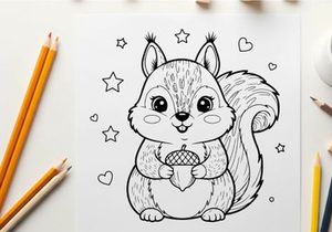 Cute squirrel holding ice cream vector illustration