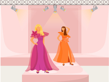 Fashion runway girls flat color vector illustration preview picture