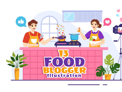 13 Food Blogger Vector Illustration