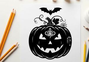 Halloween silhouette of a jack o lantern with bat