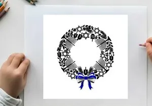 Hanukkah wreath silhouette with star of david and menorah symbols