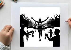 Victorious runner crossing finish line in silhouette