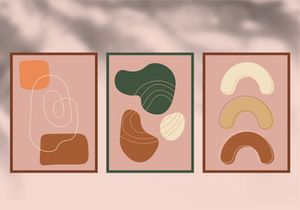 Abstract botanical poster set. Contemporary nature background set bohemian aesthetic, boho minimalist wall decor. Vector illustration.